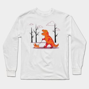 T-Rex Walking a Corgi Long Sleeve T-Shirt